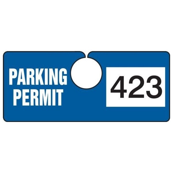 Accuform Parking Permit Tag, Numbered 300-399, Blue, 2in x 4.75in, Laminated PF-Cardstock, 100PK TNT423BUD - main